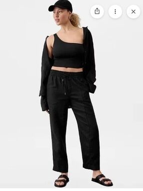 Athleta Retreat High Rise Linen Ankle Pant Black Large/Tall